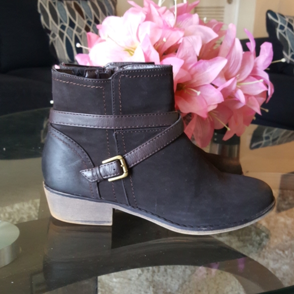 G.H. Bass & Co. Shoes - Dark brown scrappy gold buckle ankle booties boots